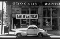 Dorothea Lange, photo of a closed store owned by a Japanese American man.